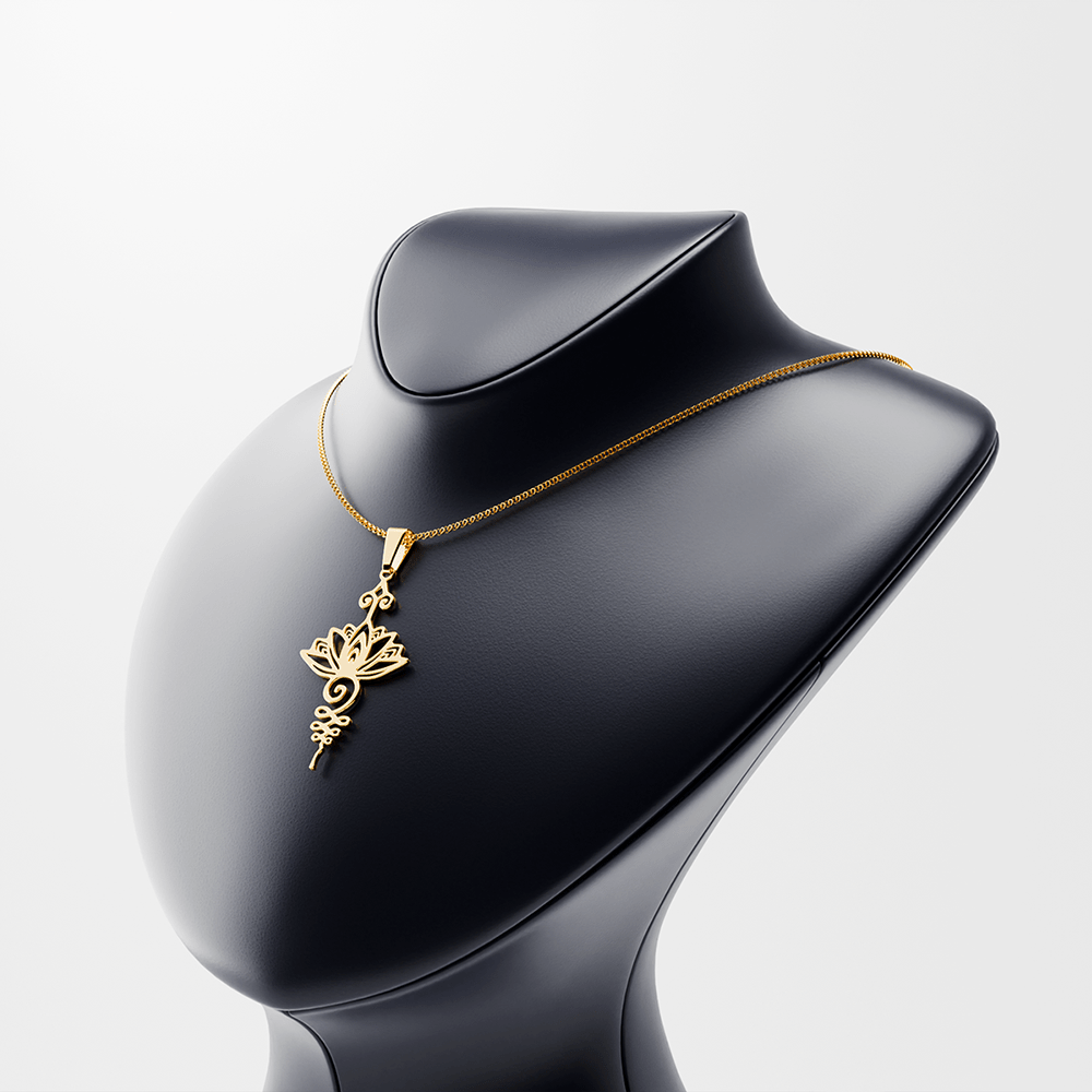 14K Solid Gold Lotus Unalome Necklace